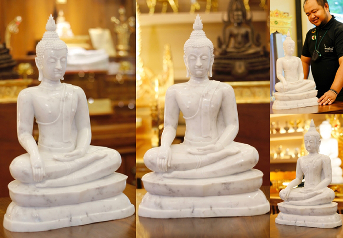 พระพุทธรูปปางสมาธิ-แกะสลักจากหินอิตาลี่ หน้าตักกว้าง 12 นิ้ว  ฐานด้านล่างกว้าง 14 นิ้ว  ความสูงจากพื้นถึงยอดพระเกศ สูง 21 นิ้ว 